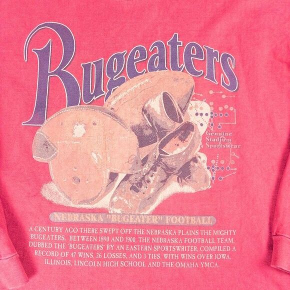 Vintage 90s Nebraska Bugeaters Cornhuskers Long Sleeve Shirt XXL Red Football - Picture 7 of 10